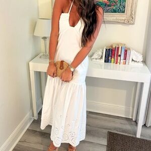 White halter neck cotton eyelet dress bow back Jason wu size large preowned